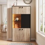 Armoire vitrine avec �tag�res ouvertes porte coulissante et led bois ing�nier� naturel 778x36x150 cm