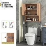 Armoire wc giantex - meuble de rangement au - dessus des toilettes compartiment ouvert - etag�re r�glable ...