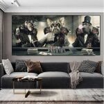 Art animalier abstrait peinture fumer singe et chien toile peinture impression affiches et impressions ...