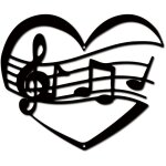 Art mural en m�tal - virex� - note de musique - d�cor noir - sculpture c?ur - 30x25 cm - int�rieur et ...
