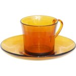 Tasse avec sous - tasse - duralex - lys ambre - 18 cl - verre - orange