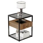 Artloge table de chevet bois table de nuit industrielle � tiroir dessus en verre tremp� pour chambre ...