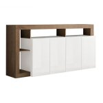Arturo - buffet 4 portes blanc laqu encadrement niches aspect chne mercure
