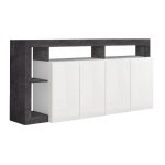 Arturo - buffet 4 portes blanc laqu� encadrement niches aspect gris oxyde