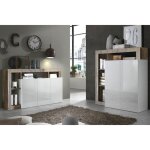 Arturo - ensemble buffet 3p + meuble bar blanc laqu� niches aspect bois antik