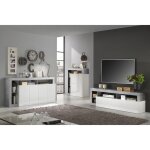 Arturo - ensemble buffet 4p + meubles tv et bar blanc laqu� niches aspect cimento