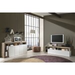 Arturo - ensemble buffet 4p + meubles tv blanc laqu� niches aspect bois antik