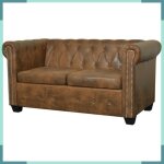 Ashata canap� chesterfield 2 places cuir artificiel marron - fhe243619