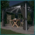 Ashata tonnelle avec rideau et lumi�res led 3x3 m anthracite aluminium - fhe3070333
