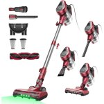 Aspirateur balai filaire puissant - suteo - c8 - 600w - 60 kpa - 15l - rouge - filtre hepa - brosse anti ...