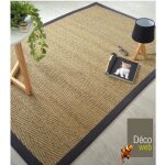 Tapis jonc de mer - assam chevron - ganse coton anthracite - 200 x 290 cm