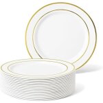 Assiettes � dessert 19cm en plastique blanc - bordure dor�e �l�gante et r�sistante