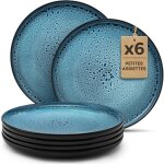Assiettes � dessert en gr�s - vetobiol - lot de 6 - azur - passe au micro - onde - r�sistant aux rayures ...