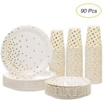 Assiette jetable dor� 90 pcs kit vaisselle jetable gobelets jetables grandes assiettes assiettes � dessert ...