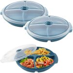 Assiette micro - ondes - lot de 3 - plastique - 3 compartiments - couvercle inclus - bento repas accessoires ...