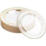 Assiettes en plastique r�utilisables 26cm avec bordure dor�e - solides pour �v�nements festifs et c�r�monies ...