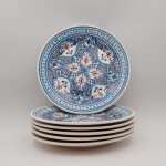 Lot de 6 assiettes plates marocain turquoise - d 24 cm