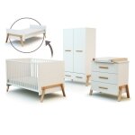 At4 - chambre b�b� lit commode � langer 3 tiroirs + armoire en bois blanc et h�tre verni -