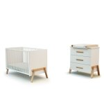 At4 - duo lit bb et commode en bois canaille blanc et htre - 60x120