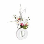 Atmosphera - composition florale vase blanc - hauteur 44 cm - orchide fleur rose