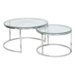 Atmosphera - ensemble de 2 tables basses gigognes en verre et inox kneo - argent