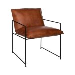 Fauteuil - atmosphera - r�tro industriel - cuir cognac - m�tal noir - 1 place
