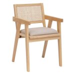 Atmosphera - fauteuil de table en bois et cannage kolia - beige