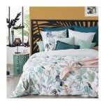 Parure de lit 2 personnes atmosphera - imprim monkey vert cladon - coton - 240 x 220 cm