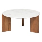 Atmosphera - table basse ronde en marbre et bois massif nanda - blanc
