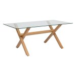 Atmosphera - table  manger en verre pour 6 personnes jorel - marron effet chne