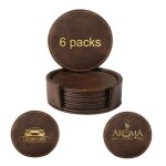 Atomstack 6pcs 394 pouces brun fonc� personnalis� diy graveur laser dor�e dessous de verre en cuir rond ...