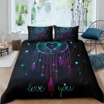 Attrape r�ves coeurs love you parure de lit 3 pieces 1 housse de couette 200 * 200cm et 2 taies doreillers ...
