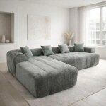 Aura canap� d?angle compress� - 4 places - tissu chenille gris sauge signature