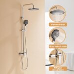 Colonne de douche avec mitigeur mcanique haute rglable 103 - 139 cm set de douche chrom avec 3 fonctions ...