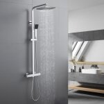 Colonne de douche - mitigeur thermostatique - haute rglable 92 - 125 cm - douchette de tte carre 20x20 ...
