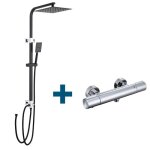 Colonne de douche noir - haute réglable 69 - 113 cm - avec douchette de tête de 10 pouces et mitigeur ... Colonne de douche noir - haute réglable 69 - 113 cm - avec douchette de tête de 10 pouces et mitigeur ...