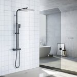 Colonne de douche noir avec mitigeur thermostatique - haute rglable 90 - 116 cm - pomme haute 30x30 ...