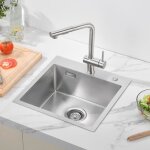 Évier 1 bac 45x45x19 cm Évier cuisine brossé en inox 304 avec système de drainage convient pour table ... Évier 1 bac 45x45x19 cm Évier cuisine brossé en inox 304 avec système de drainage convient pour table ...