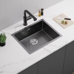 vier 1 bac 55x44x19cm vier cuisine gris - noir en acier inox vier sous plan avec trop - plein et systme ...
