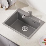 Évier 1 bac 55x45x20cm Évier à encastrer en pierre de quartz Évier cuisine gris avec trop - plein et ... Évier 1 bac 55x45x20cm Évier à encastrer en pierre de quartz Évier cuisine gris avec trop - plein et ...