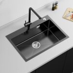 Évier 1 bac 65x45x19cm Évier à encastrer en acier inox 304 Évier cuisine gris - noir avec ensemble de ... Évier 1 bac 65x45x19cm Évier à encastrer en acier inox 304 Évier cuisine gris - noir avec ensemble de ...