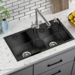 vier 2 bacs 75x45x19cm vier en inox 304 vier cuisine noir avec distributeur de savon et ensemble de ...