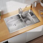 vier 2 bacs en inox - 75x45x19 cm - vier cuisine bross avec distributeur de savon et ensemble de drainage ...