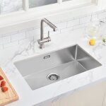 Évier cuisine en acier inox - 70x44x19 cm - Évier 1 bac brossé avec système de drainage montage à encastrer ... Évier cuisine en acier inox - 70x44x19 cm - Évier 1 bac brossé avec système de drainage montage à encastrer ...