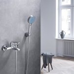 Auralum robinet de baignoire 2 fonctions avec 5 jets douchette  main mitigeur de douche mural en laiton ...