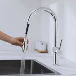 Robinet de cuisine chrom bec haut mitigeur vier avec 2 fonctions douchette extractible barboteur dmontable ...