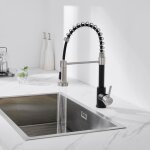 Robinet de cuisine noir  ressort mitigeur vier rotatif 360 en inox avec 2 fonctions douchette extractible ...