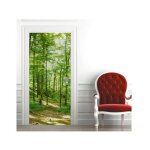 3d stickers porte interieure trompe loeil poster mural effet d�coration for�t verte � flanc de colline ...