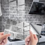 Autocollant cuisine adh�sif 30x15cm mosa�que gris stickers carrelage muraux 8 pi�ces motif de briques ...