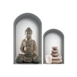 Autocollant mural niche trompe loeil avec bouddha